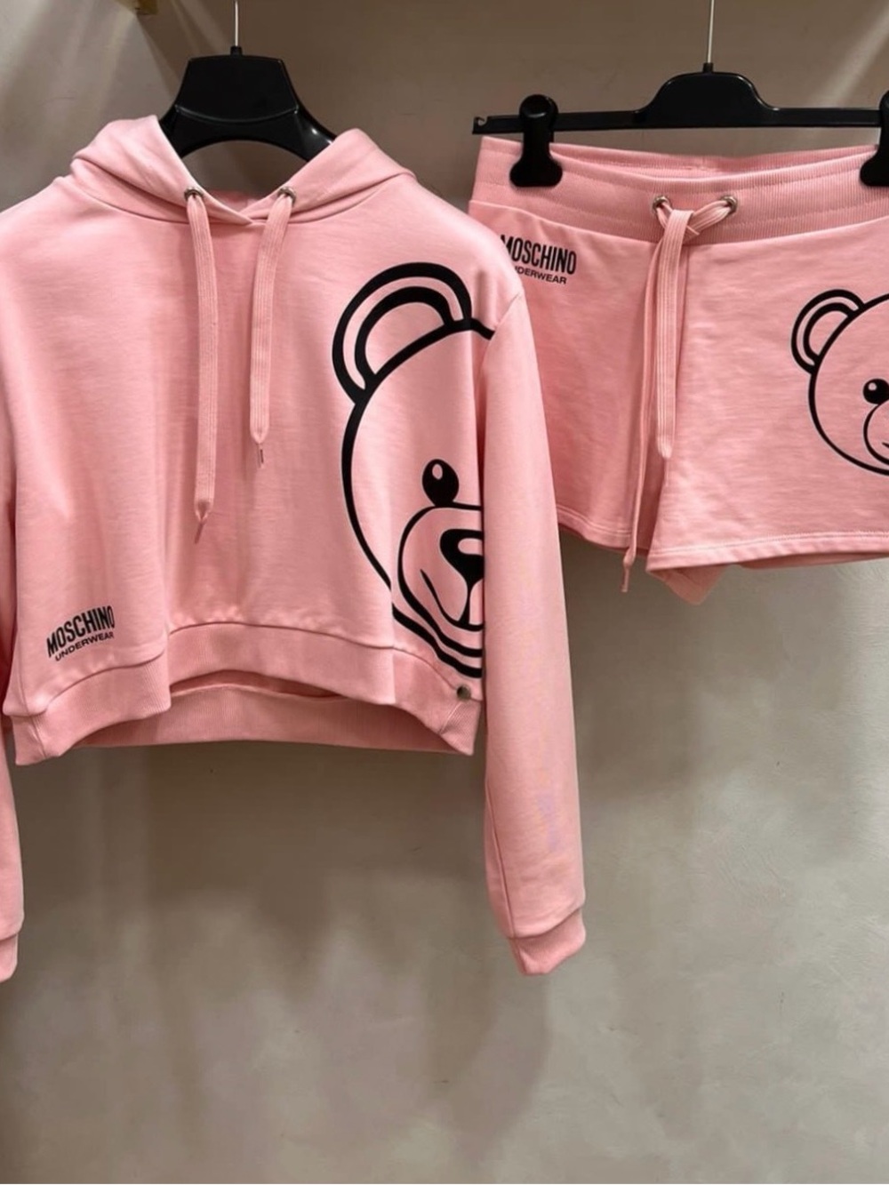 Moschino Pink Teddy Bear Cropped Hoodie & Shorts Set